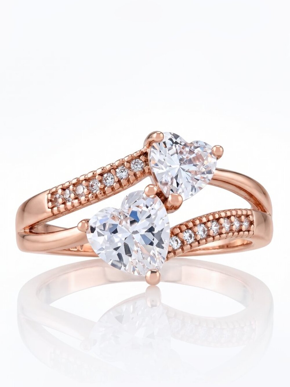 Double heart ring, 18k Rosegold finish From the Charmed Aroma